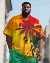 Men's Plus Size Juneteenth Colorblock Hawaiian Coconut Tree Print Shirt Shorts Suit